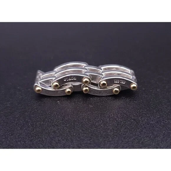 Tiffany & Co Vintage Sterling Silver 18kt Yellow Gold Gatelink Ring Size 6.75 - Picture 5 of 8
